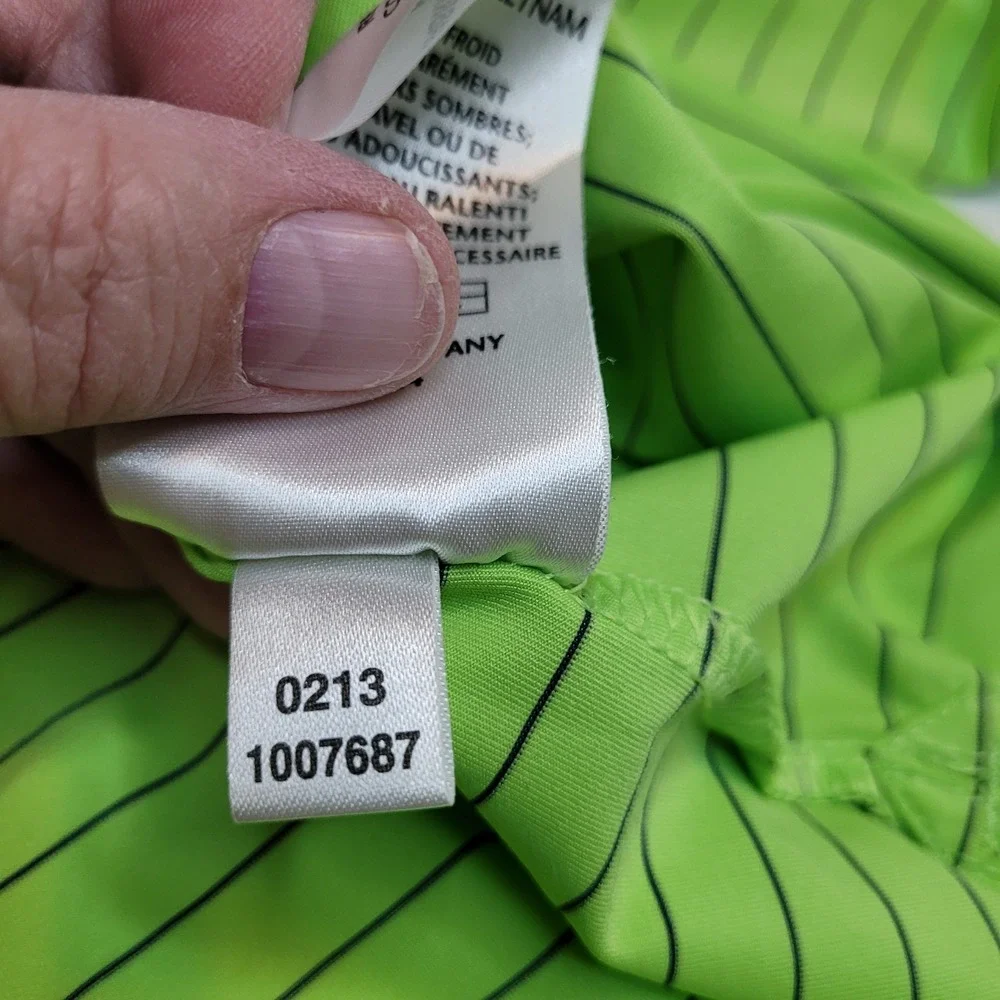 Footjoy Golf Polo Shirt Mens L Lime Green Blue Pin Stripe Performance‎ (Read)